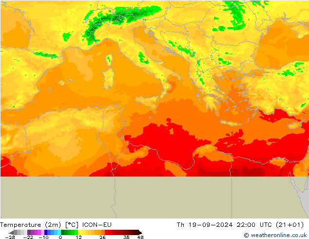 Temperature (2m) ICON-EU Th 19.09.2024 22 UTC