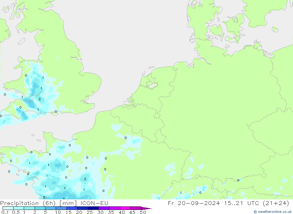 Yağış (6h) ICON-EU Cu 20.09.2024 21 UTC