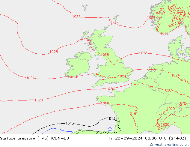 Surface pressure ICON-EU Fr 20.09.2024 00 UTC