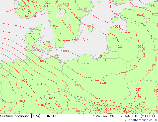 приземное давление ICON-EU пт 20.09.2024 21 UTC