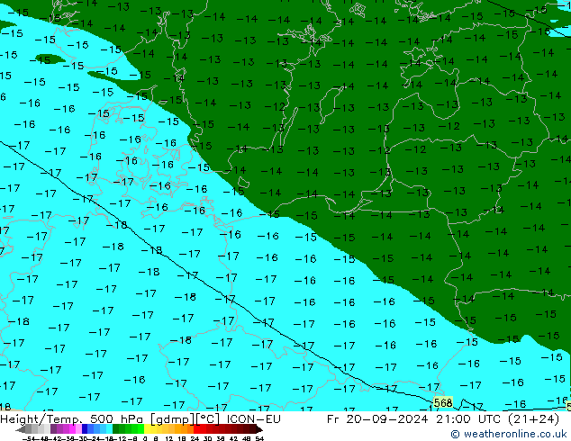 Height/Temp. 500 hPa ICON-EU pt. 20.09.2024 21 UTC