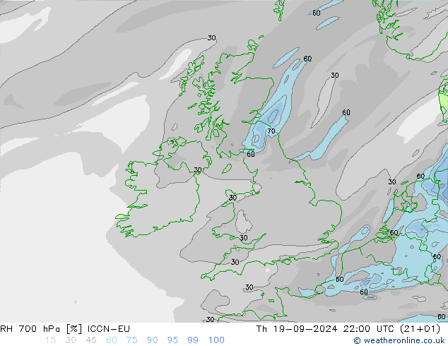 Humedad rel. 700hPa ICON-EU jue 19.09.2024 22 UTC