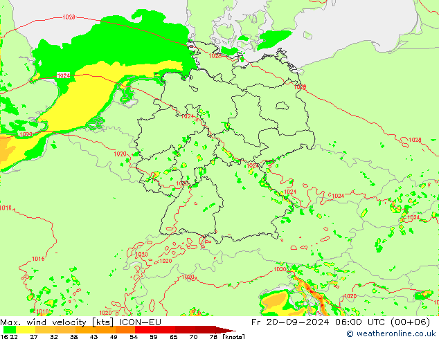 Max. wind velocity ICON-EU  20.09.2024 06 UTC