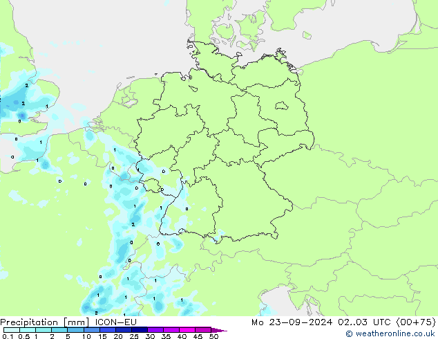 Srážky ICON-EU Po 23.09.2024 03 UTC