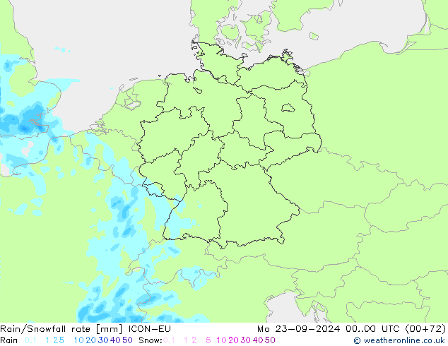 Rain/Snowfall rate ICON-EU lun 23.09.2024 00 UTC