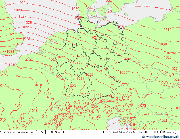 приземное давление ICON-EU пт 20.09.2024 09 UTC