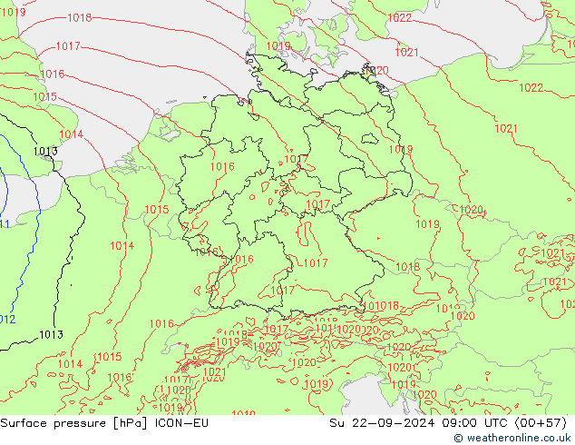 Surface pressure ICON-EU Su 22.09.2024 09 UTC