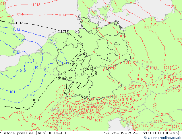 Surface pressure ICON-EU Su 22.09.2024 18 UTC