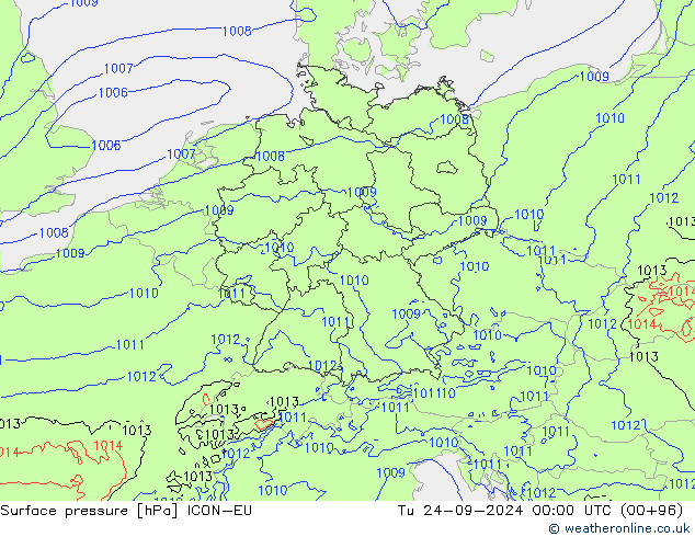 Surface pressure ICON-EU Tu 24.09.2024 00 UTC