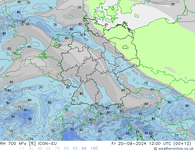 RH 700 hPa ICON-EU Fr 20.09.2024 12 UTC