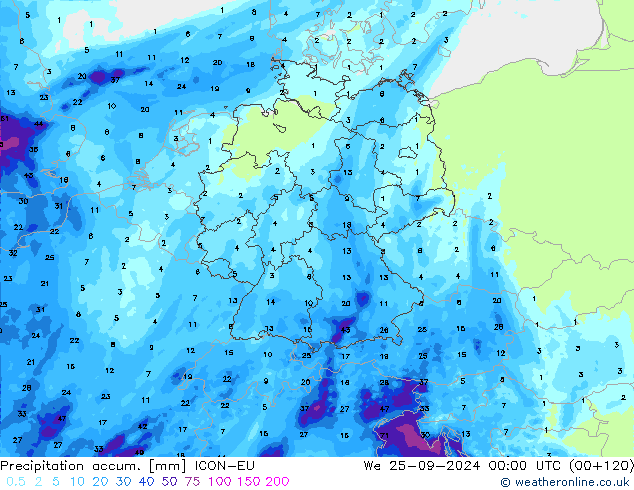 Totale neerslag ICON-EU wo 25.09.2024 00 UTC