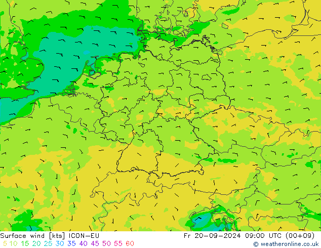 Surface wind ICON-EU Fr 20.09.2024 09 UTC