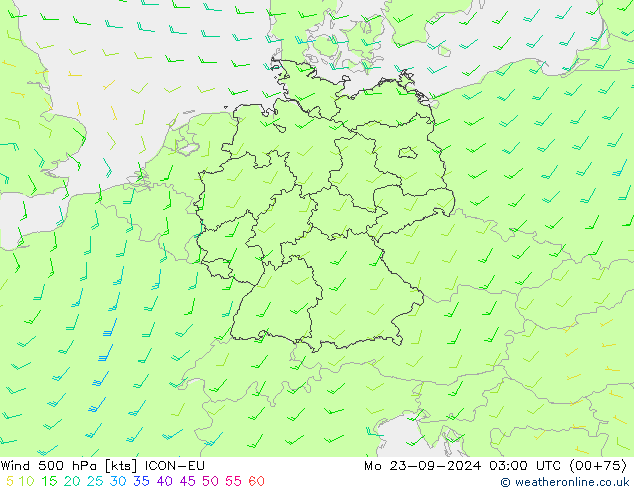 Wind 500 hPa ICON-EU Mo 23.09.2024 03 UTC