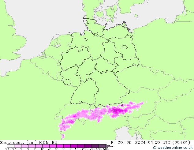 Snow accu. ICON-EU 星期五 20.09.2024 01 UTC