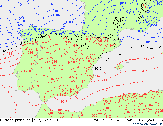 Yer basıncı ICON-EU Çar 25.09.2024 00 UTC