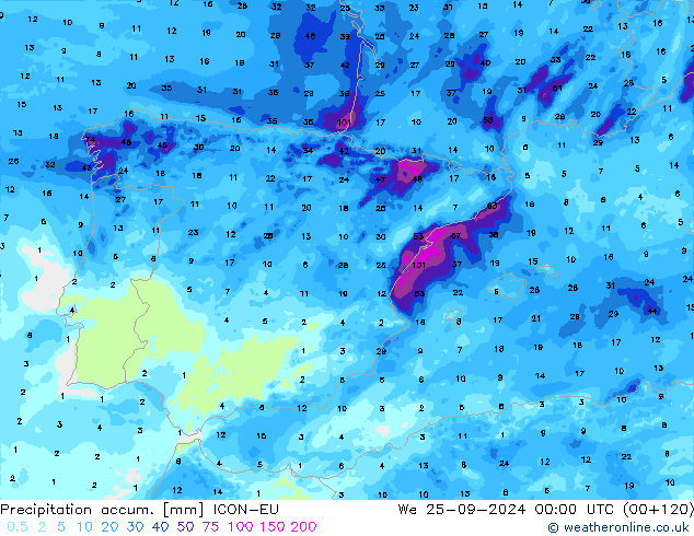 Precipitation accum. ICON-EU Qua 25.09.2024 00 UTC