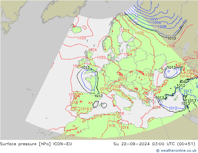 приземное давление ICON-EU Вс 22.09.2024 03 UTC