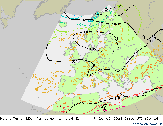 Height/Temp. 850 hPa ICON-EU Fr 20.09.2024 06 UTC