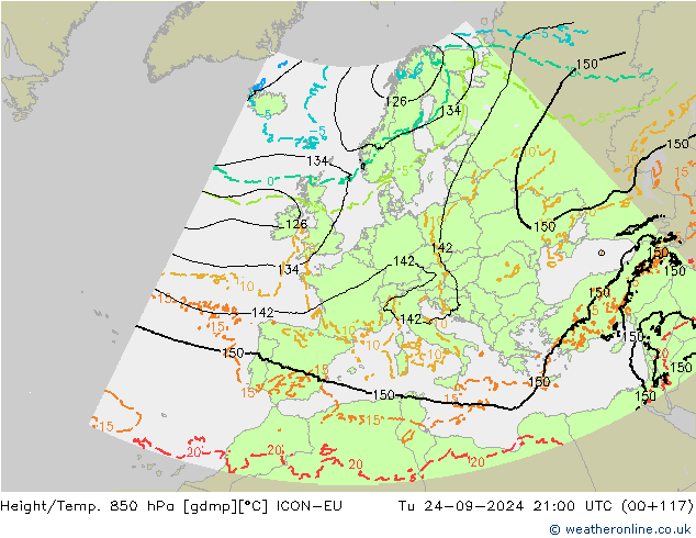 Height/Temp. 850 hPa ICON-EU mar 24.09.2024 21 UTC