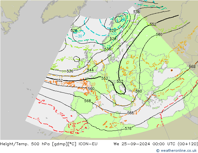 Hoogte/Temp. 500 hPa ICON-EU wo 25.09.2024 00 UTC