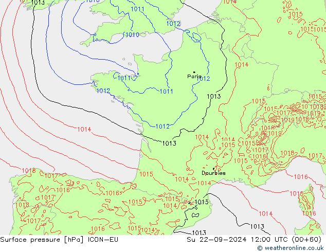 Surface pressure ICON-EU Su 22.09.2024 12 UTC