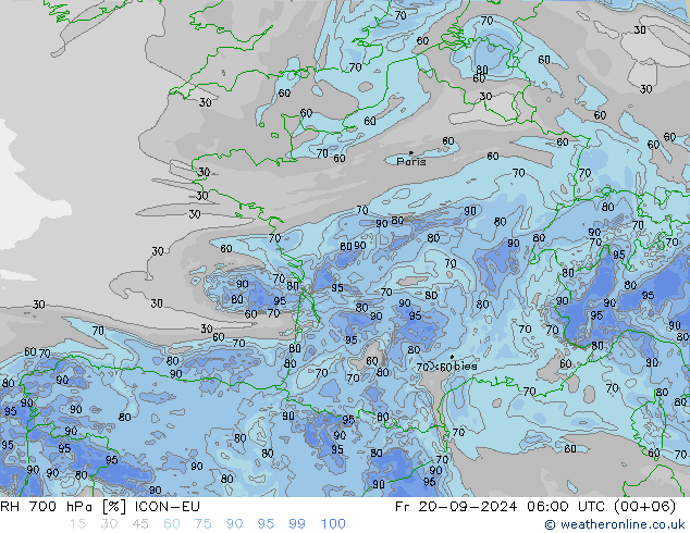 RH 700 hPa ICON-EU Fr 20.09.2024 06 UTC