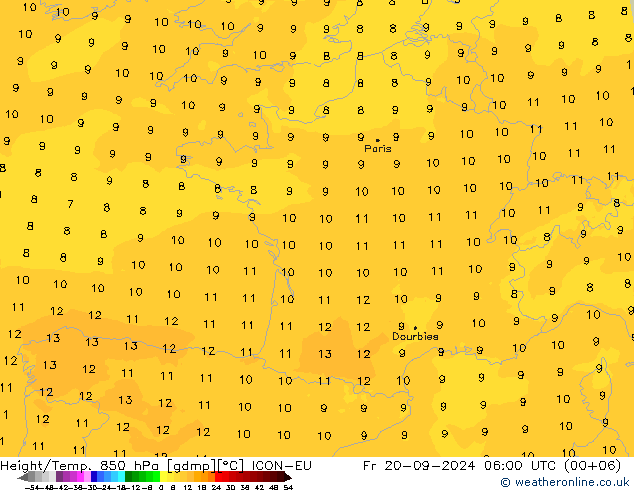 Height/Temp. 850 hPa ICON-EU Fr 20.09.2024 06 UTC