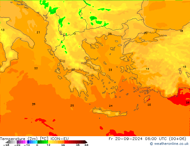 Temperature (2m) ICON-EU Fr 20.09.2024 06 UTC