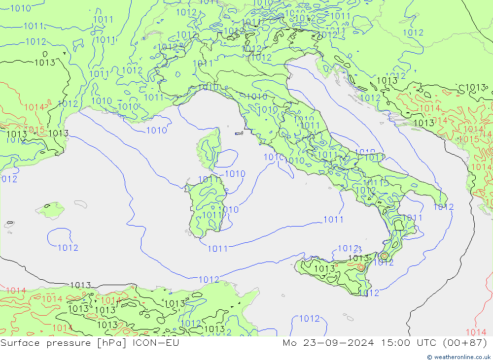 Surface pressure ICON-EU Mo 23.09.2024 15 UTC