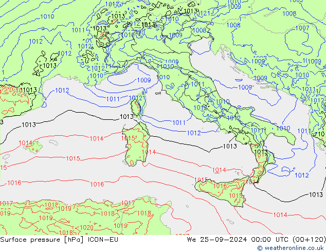 Atmosférický tlak ICON-EU St 25.09.2024 00 UTC