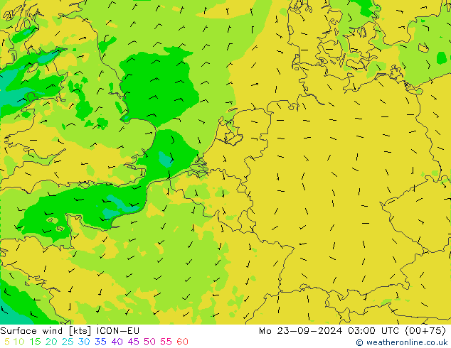 Rüzgar 10 m ICON-EU Pzt 23.09.2024 03 UTC