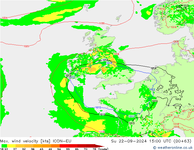 Max. wind velocity ICON-EU Ne 22.09.2024 15 UTC