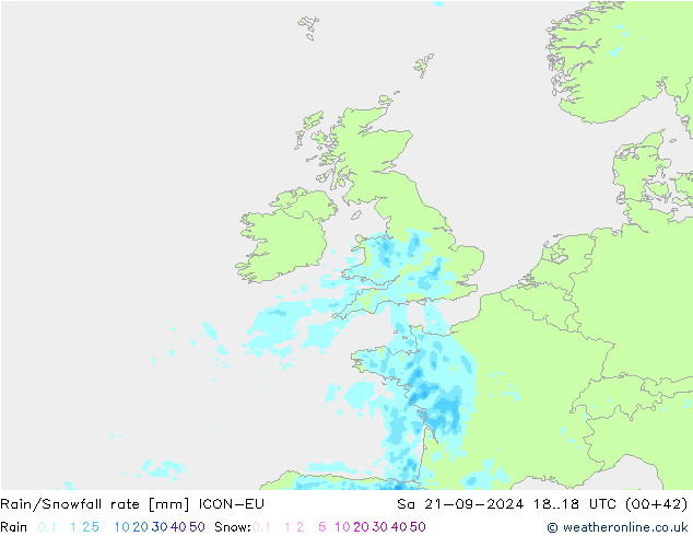 Rain/Snowfall rate ICON-EU sam 21.09.2024 18 UTC