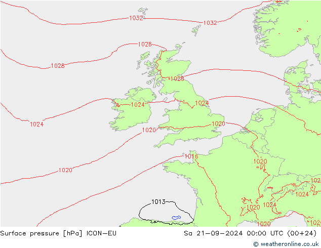 приземное давление ICON-EU сб 21.09.2024 00 UTC