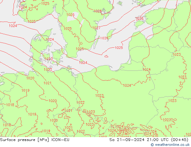 Surface pressure ICON-EU Sa 21.09.2024 21 UTC