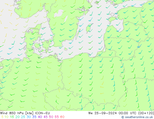 Vento 850 hPa ICON-EU Qua 25.09.2024 00 UTC