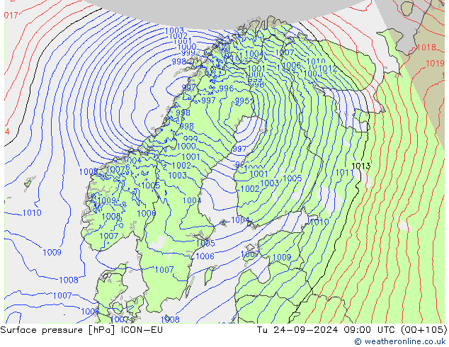 pression de l'air ICON-EU mar 24.09.2024 09 UTC