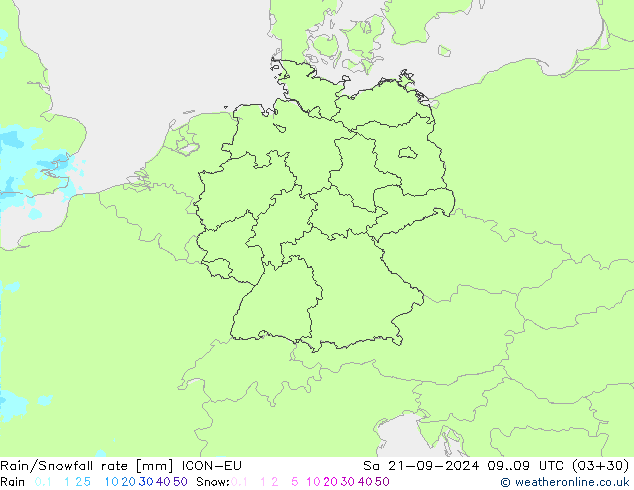 Rain/Snowfall rate ICON-EU Sa 21.09.2024 09 UTC