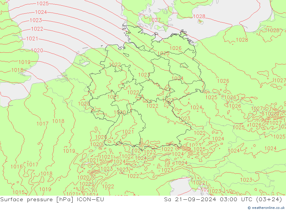 pressão do solo ICON-EU Sáb 21.09.2024 03 UTC