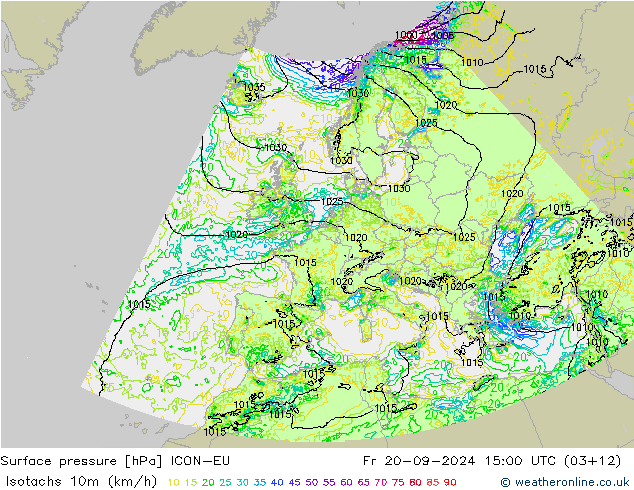 Isotachs (kph) ICON-EU  20.09.2024 15 UTC