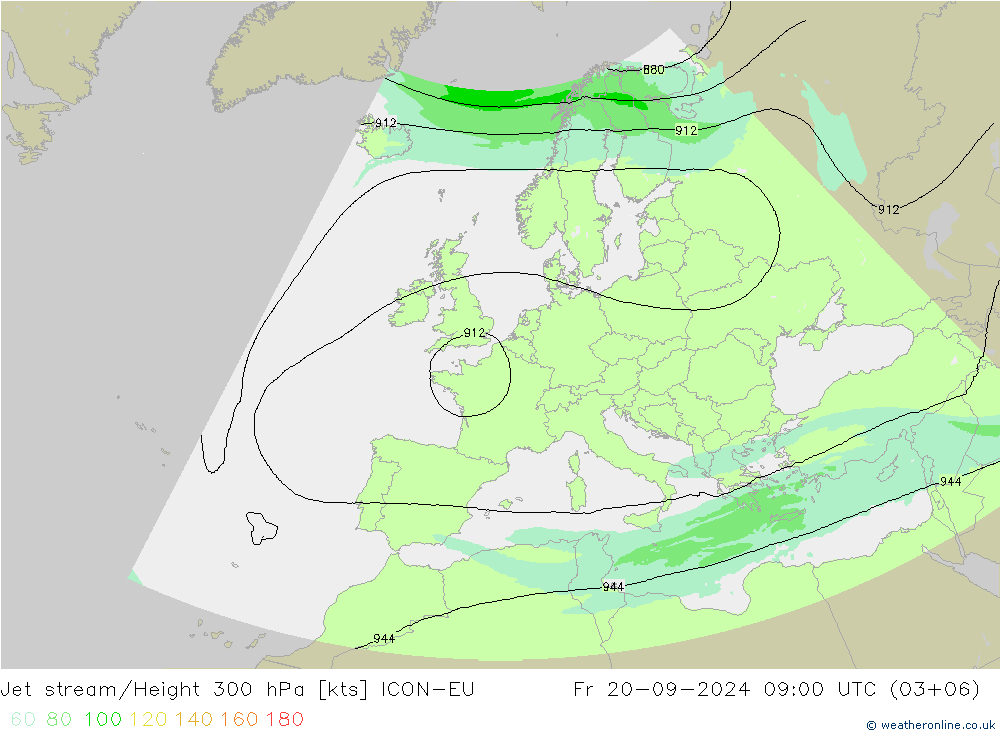 Jet stream ICON-EU Sex 20.09.2024 09 UTC