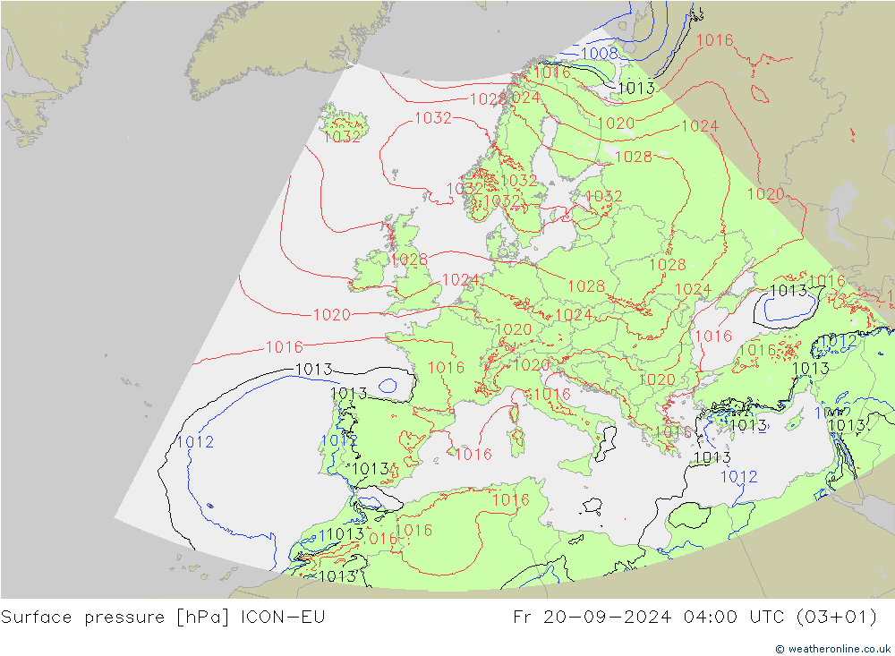 pressão do solo ICON-EU Sex 20.09.2024 04 UTC