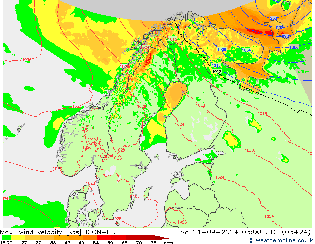 Maks. Rüzgar Hızı ICON-EU Cts 21.09.2024 03 UTC