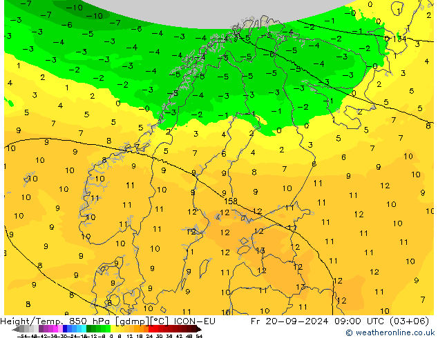 Height/Temp. 850 гПа ICON-EU пт 20.09.2024 09 UTC