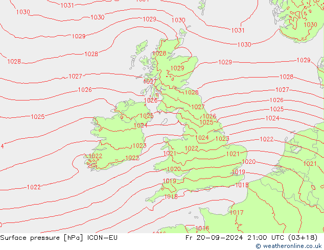 приземное давление ICON-EU пт 20.09.2024 21 UTC