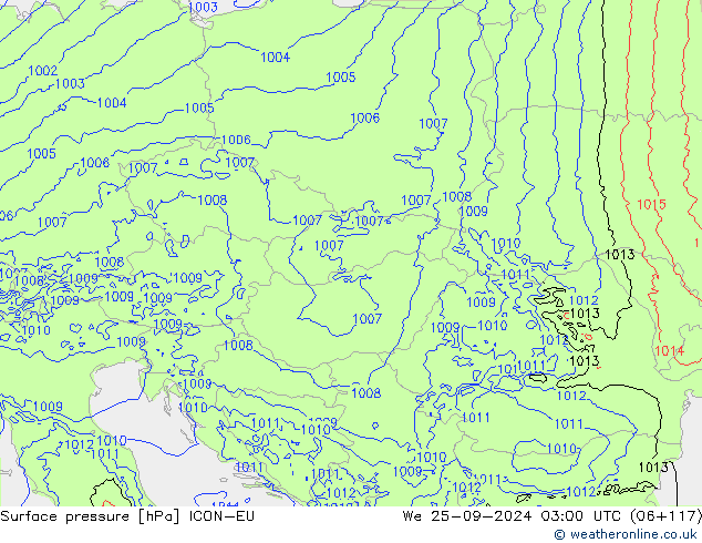 Surface pressure ICON-EU We 25.09.2024 03 UTC