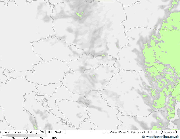 Bulutlar (toplam) ICON-EU Sa 24.09.2024 03 UTC