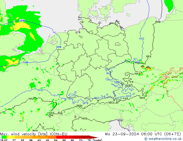 Maks. Rüzgar Hızı ICON-EU Pzt 23.09.2024 06 UTC