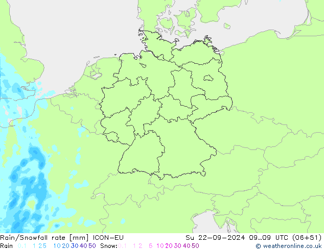 Rain/Snowfall rate ICON-EU dom 22.09.2024 09 UTC