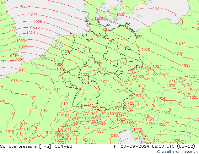 Surface pressure ICON-EU Fr 20.09.2024 08 UTC